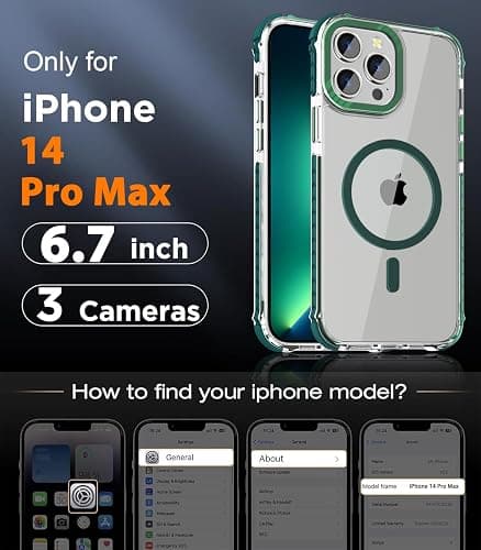 DEERLAMN Strong Magnetic Case for iPhone 14 Pro Max 6.7-Inch,[Compatible with Magsafe][Military Grade Drop Protection] Clear Slim Shockproof Protective Phone Cover-Transparent+Green thumbnail 2