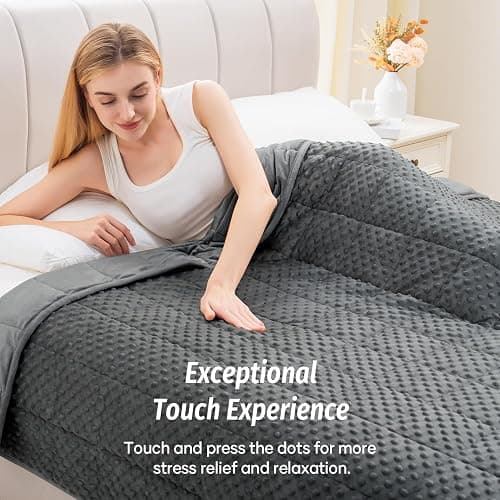 Wemore Minky Dot Weighted Blanket for Adults Queen Size 15 lb, Soft Heavy Blanket for Stress Relief and Sleep Promotion, Breathable Blanket for All-Season with Glass Beads, Dark Grey 60 x 80 inches thumbnail 3