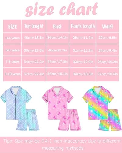 Kids Girls Pajama Set Silky PJS Button-Down Sleepwear Nightwear Loungewear Clothes Set Gifts thumbnail 7