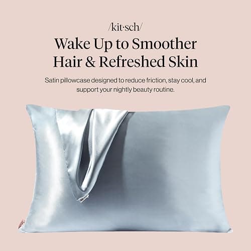 Kitsch Satin Pillowcase with Zipper - Standard Size, Haze Blue | Softer Than Silk Pillow Cases, Smooth Cooling Satin Pillow Case for Hair and Skin, Wrinkle-Free, Machine Washable thumbnail 3