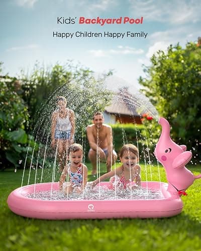 QPAU Splash Pads for Toddlers 1-3, Pink Elephant Toy Splash Pad for Kids, Outdoor Play Mat for Babies, Inflatable Sprinkler Pool for Birthday Girl Gifts 1 Year Old Girl thumbnail 7