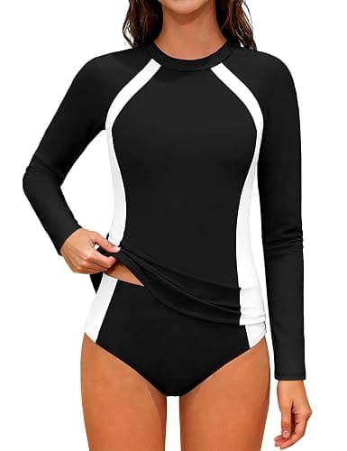 TyeSmo Girls Rash Guard Swimsuit Long Sleeve Swimsuit Color Block Two Piece Bathing Suit for Girls UPF 50+ Padded Swimwear - Image 1