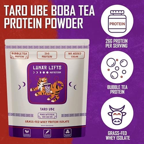 Lunar Lifts Nutrition Taro Ube Boba Tea Protein Powder | 26g Taro Milk Tea Powder | Whey Protein Isolate Powder | Bubble Tea High Protein Powder | No Added Sugars or Artificial Ingredients thumbnail 3