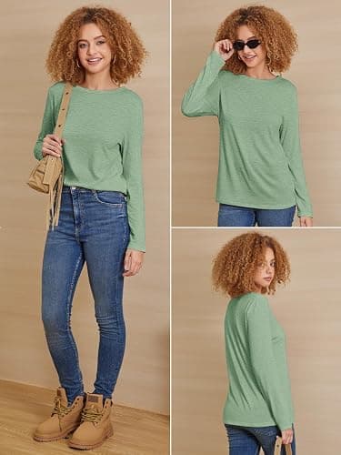 ATHMILE Womens Long Sleeve Shirts Basic Tee Fall Trendy Spring Top Business Casual Beach Vacation Workout 2025 Fashion - Small - Light Green thumbnail 2