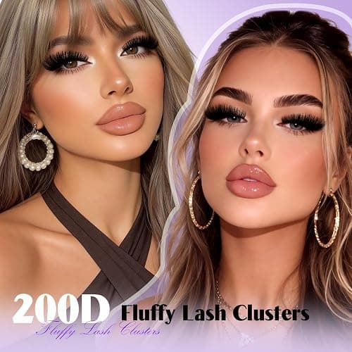B&Q Fluffy Lash Clusters 200D,Dramatic Full Eyelash Clusters Volume 10-18mm | Thick Cluster Eyelash Extensions, Supersoft 05mm Wide Band Individual Lashes,Wispy Full Cluster Lashes，D Curl Lashes Clusters thumbnail 8