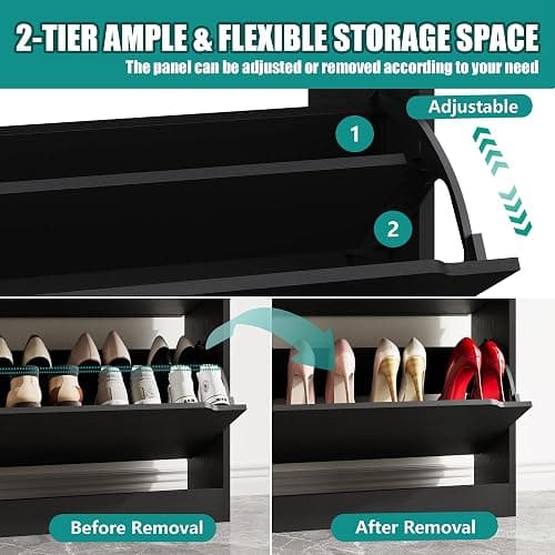 Xixini Shoe Storage Cabinet for Entryway with 3 Flip Drawers, Sturdy Wood Hidden Shoe Storage, Freestanding Narrow Slim Shoe Organizer for Front Door Entrance, Living Room, Hallway, Bedroom, Black thumbnail 4