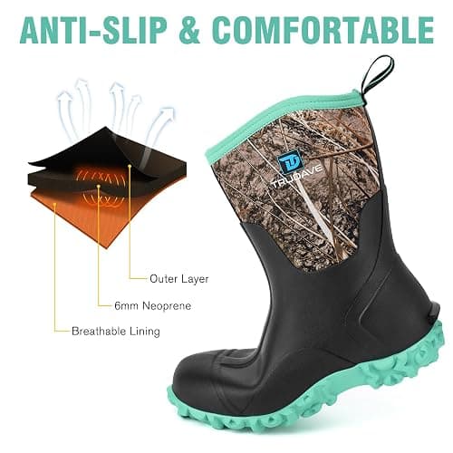 Trudave Rubber Boots for Women with Steel Shank, 6mm Neoprene Mid Calf Rain Boots, Waterproof Insulated Mud Work Boots All Season, Size 5-11 thumbnail 5
