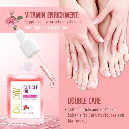CHUCHU Vegan Cuticle Oil for Nail: Rose Scent Natural Vitamin B & E Nail Oil - Hydrates Moisturizes Repairs for Nails Damage Dry Cuticle 0.51 Fl Oz thumbnail 3