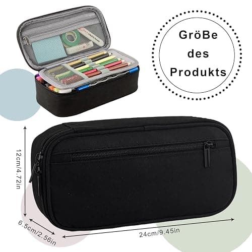 CNMTCCO Federmäppchen 5 Fächer, großer Vorrat federmäppchen große Größe mäppchen teenagerfeder mäppchen Unisex (Schwarz) thumbnail 5