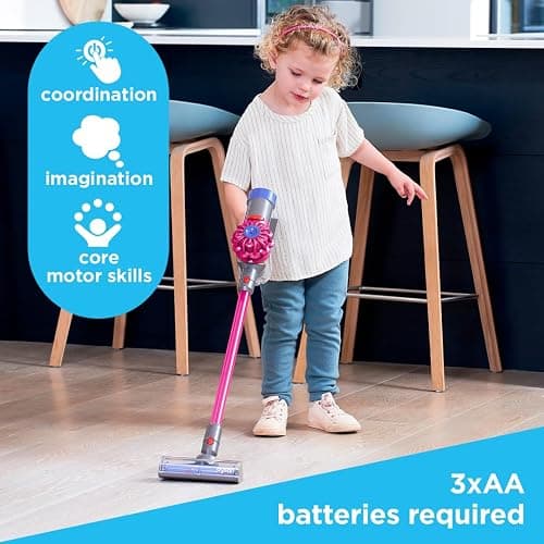 Casdon Dyson Cordless Vacuum Pink | Interactive & Officially Licensed Toy Dyson Vacuum For Children Aged 3+ | Realistic Role-Play Fun! thumbnail 5