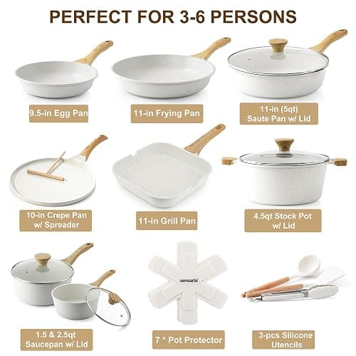 SENSARTE Nonstick Ceramic Cookware Set, 23 PCS Pots and Pans Non Toxic, PFAS & PFOA Free, Non Stick Healthy Kitchen Cooking Set with Stay-Cool Handles, White thumbnail 3