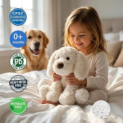 JUSTQUNSEEN White Stuffed Dog Plush Toy Sitting Puppy Animal Floppy Eared Cute Soft Cuddly Plushie for Newborn Baby Toddler Girls Boys Nursery Decor Birthday Shower Gift 12 Inch thumbnail 4