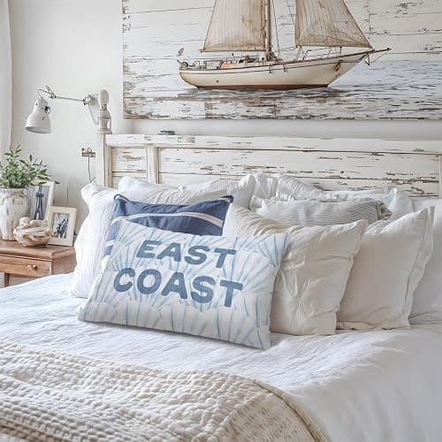 Lacama Coastal Room Decor, Blue Coastal Throw Pillow Cover 12x20, Blue Dorm Decor, East Coastal Decorative Throw Pillow Covers Pillowcases for Couch Bed Girly Room Bedroom Dorm thumbnail 2