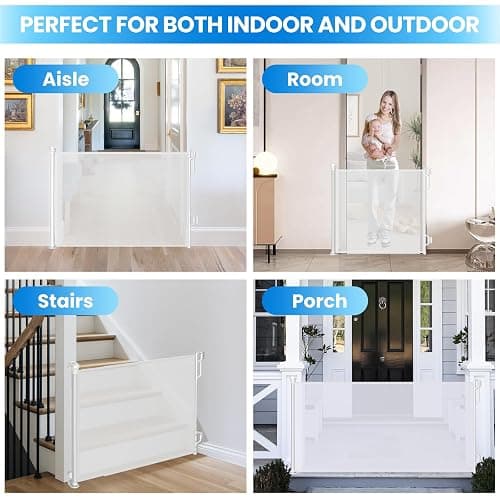 Spaceany Retractable Safety Baby Gate or Mesh Dog Gate,Durable Portable Mesh Retractable Gate,Easy to Use for Stairs, Doorways, Hallways, Indoor, Outdoor, 33.5" Tall, Extends to 55" Wide,White thumbnail 6