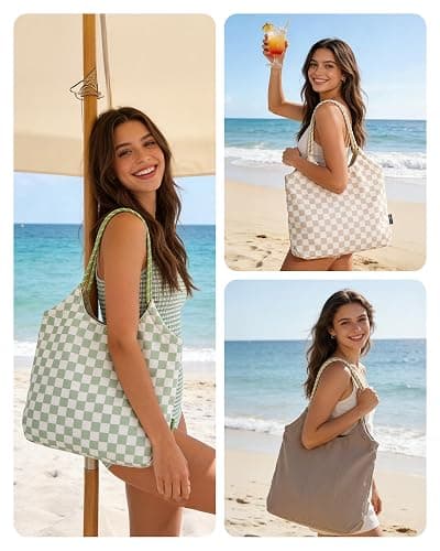 BAGSMART Tote Bag for Women, Travel Tote Beach Bag with Zipper for Gym | Packable Tote Bag for Travel, 12.5L Lightweight Tote Bag for Work, Beach Tote Pool Bag for Beach thumbnail 2