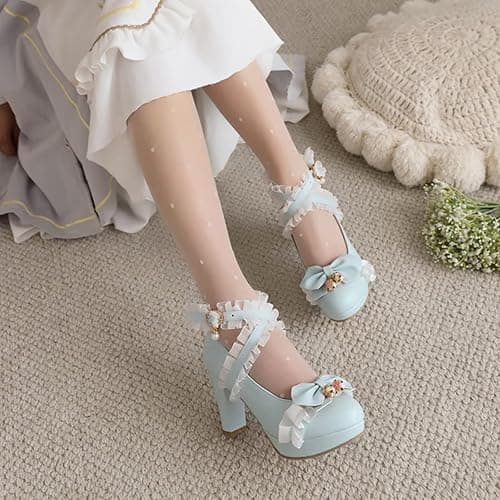 FOREADA Kawii Shoes Bow Pearl Heels Lolita Platform Heels for Women Lace Cute Mary Janes Pumps thumbnail 5