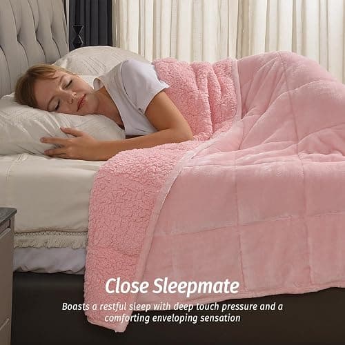 Wemore Sherpa Fleece Weighted Blanket for Adult, 15 lbs Dual Sided Cozy Fluffy Heavy Blanket, Ultra Fuzzy Throw Blanket with Soft Plush Flannel Top, 60 x 80 inches, Pink on Both Sides thumbnail 3