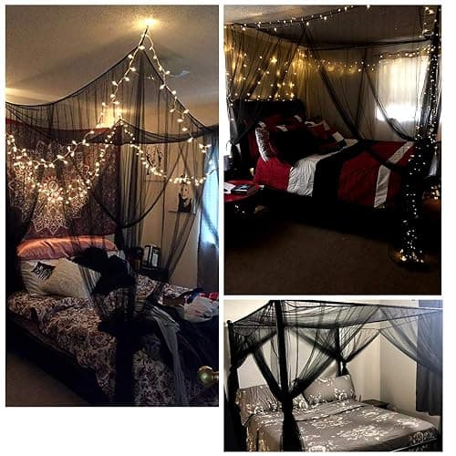 Bed Canopy, Canopy Bed Curtains Bed Drapes for Full Queen King Size Bed Mosquito Net Bed Canopy Curtains for Patio Indoor Outdoor Gothic Room Decor Screen Netting Canopy Curtains Blcak thumbnail 2