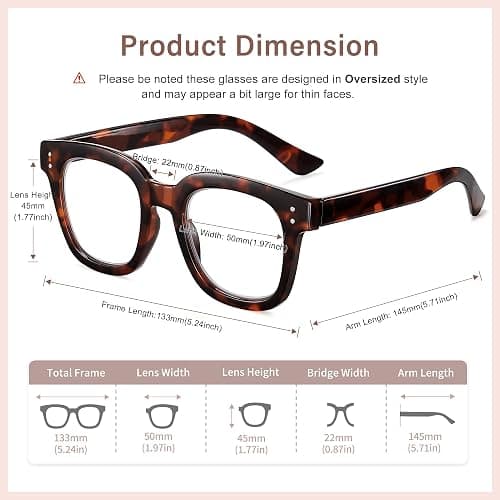 Madison Avenue Oversized Blue Light Blocking Glasses for Women Fashion Blue Light Blockers Anti Eyestrain & UV Protection Computer Eyeglasses (Dark Tortoiseshell) thumbnail 6
