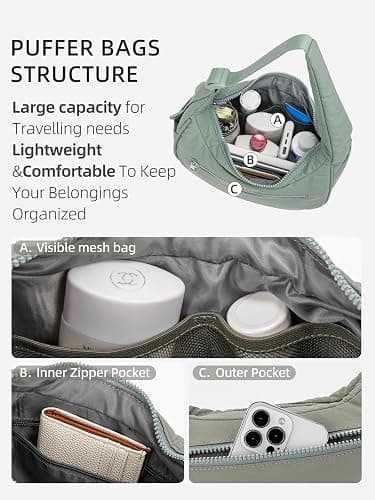 WESTBRONCO Small Puffer Crescent Shoulder Bag for Women, Nylon Quilted Shoulder Purses, Puffy Handbags with Adjustable Strap thumbnail 3