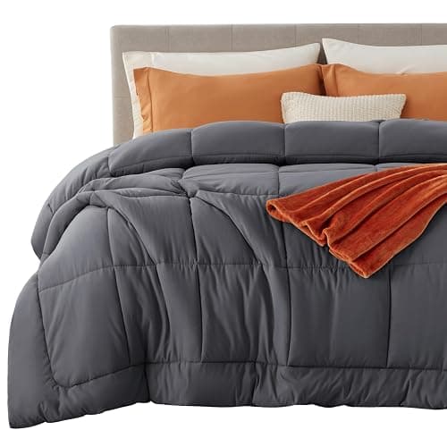Bedsure Comforter Duvet Insert - Quilted Comforters King Size, All Season Duvet, GentleSoft Down Alternative Bedding, with 8 Tabs, Gifts for Women/Men, Grey, King 90 x 102 Inches - Image 1