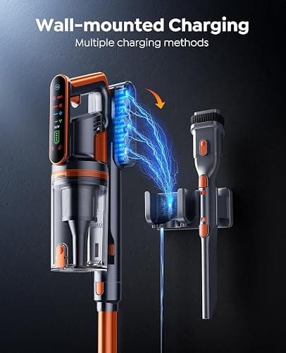 Cordless Vacuum Cleaner 50KPA/600W/65 Mins Cordless Stick Vacuum with Touch Screen, Anti-tangle&AUTO Mode,Wall Charging Powerful Handheld Vacuums for Home Carpet/Car/Pet Hair - Ideal for UK Homes thumbnail 8