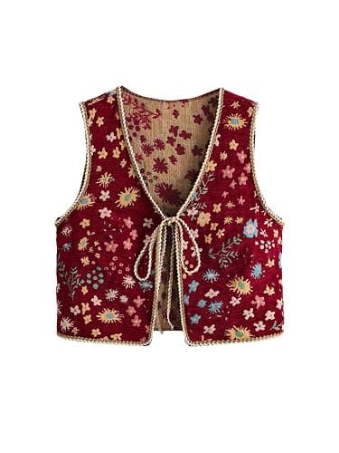 GORGLITTER Women's Sleeveless Western Rodeo Country Concert Cowgirl Outfit Tie Front Cardigan Vest Top Casual Trendy - Image 1