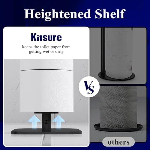 Kitsure Toilet Paper Holder Free Standing – Rustproof Metal Toilet Paper Stand for 4 Rolls with Anti-Slip Base and Shelf for Phone & Small Items, Bathroom Organizers and Storage, Medium, Black thumbnail 6