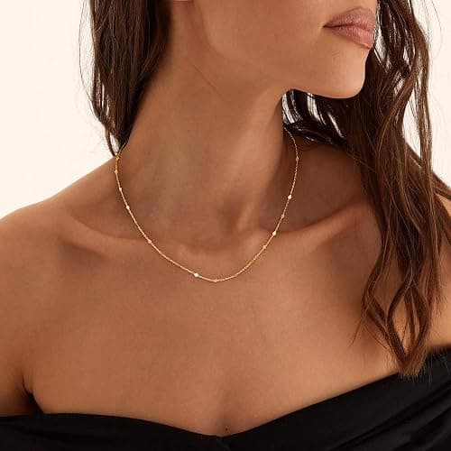 JeweBella Kette Gold Damen Wasserfest Halskette Damen Gold Kette/Herz/Kugel/Rund/Perlenkette 18K Goldkette Silberkette Dünn Choker Kette Damen Silber/Gold Schmuck Geschenke thumbnail 5