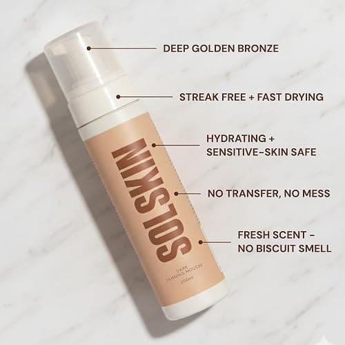 SOLSKIN Tanning Mousse with Hyaluronic Acid & Aloe for Natural Bronze Glow - Fast-drying Fake Tan, Moisturising Formula for Sensitive Skin, Streak-Free, Vegan & Cruelty-Free, 200ml (Medium Deep) thumbnail 2