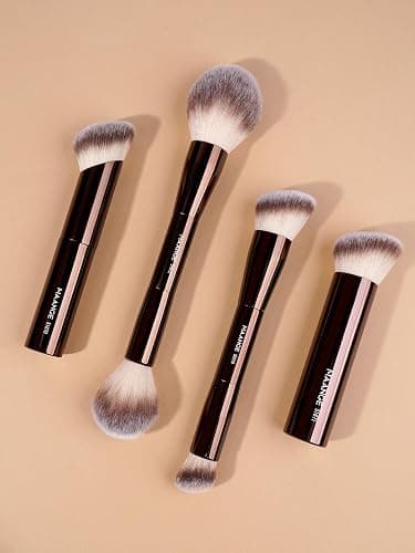 MAANGE 4 PCS Foundation Makeup Brush Set Double-ended Kabuki Contour Brush for Liquid Powder Concealer Cream Cosmetics Blending Blush Face Makeup Tools Kit (Coffee) thumbnail 9