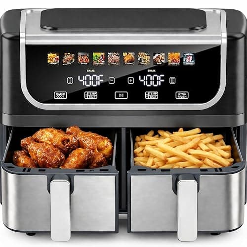 Simple Deluxe 9.5-Qt Dual Basket Air Fryer, 10-in-1 Digital Preset 1700W Airfryer, Sync Cook, Independent Temp Control, Shake Reminder, Nonstick Basket, Black - Image 1