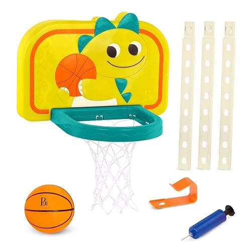 B. Toys – Hanging Basketball Net – Adjustable Height – Mini Ball & Air Pump – Sports Toys & Active Play – 3+ Years– Dinosaur Dribbler - Image 1