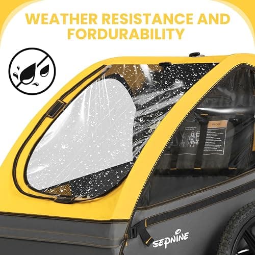 Sepnine Kids Bike Trailer, Suitable for 1 to 2 Kids, 12+ Months, Quick Attach to Bike, Foldable, with 5-Point Harness and Storage Bags - BT609-Yellow - Double Seat thumbnail 6