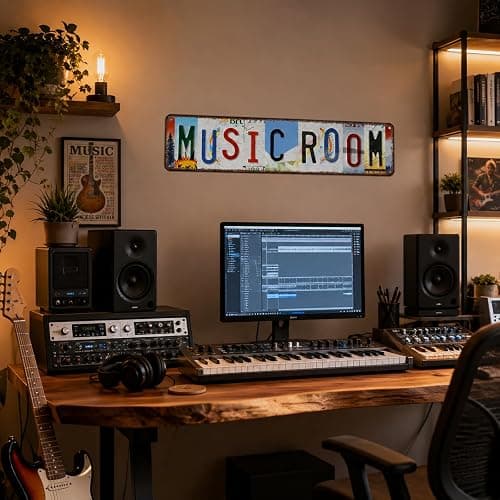 Music Room Vintage Metal Tin Sign, License Plate Style Wall Decor, Colorful Retro Design 4×16 Inch (26002) thumbnail 4