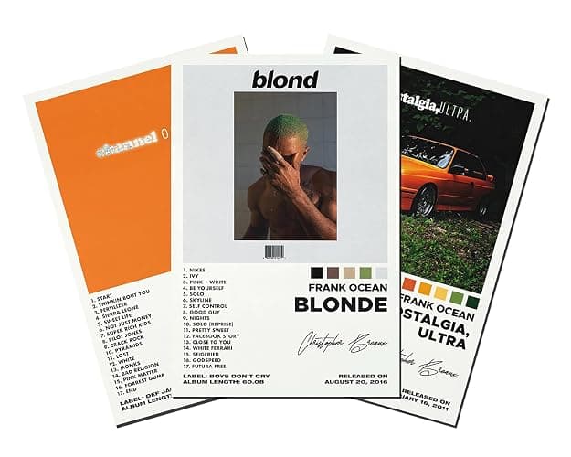 Bkioqoh A Set of 3 Canvas Prints, Frank Ocean Poster Set (Channel Orange, Ocean Blonde), Album Aesthetics 3-Piece Set, Unframed, 8x12IN thumbnail 3