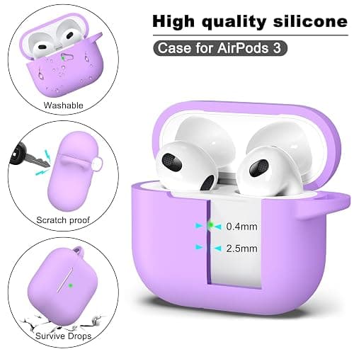 R-fun for AirPods 3 Case Silicone Cover, Lavender | Compatible with Apple AirPods 3rd Generation (2021) with Keychain & Cleaner Kit, Wireless Charging Compatible thumbnail 6