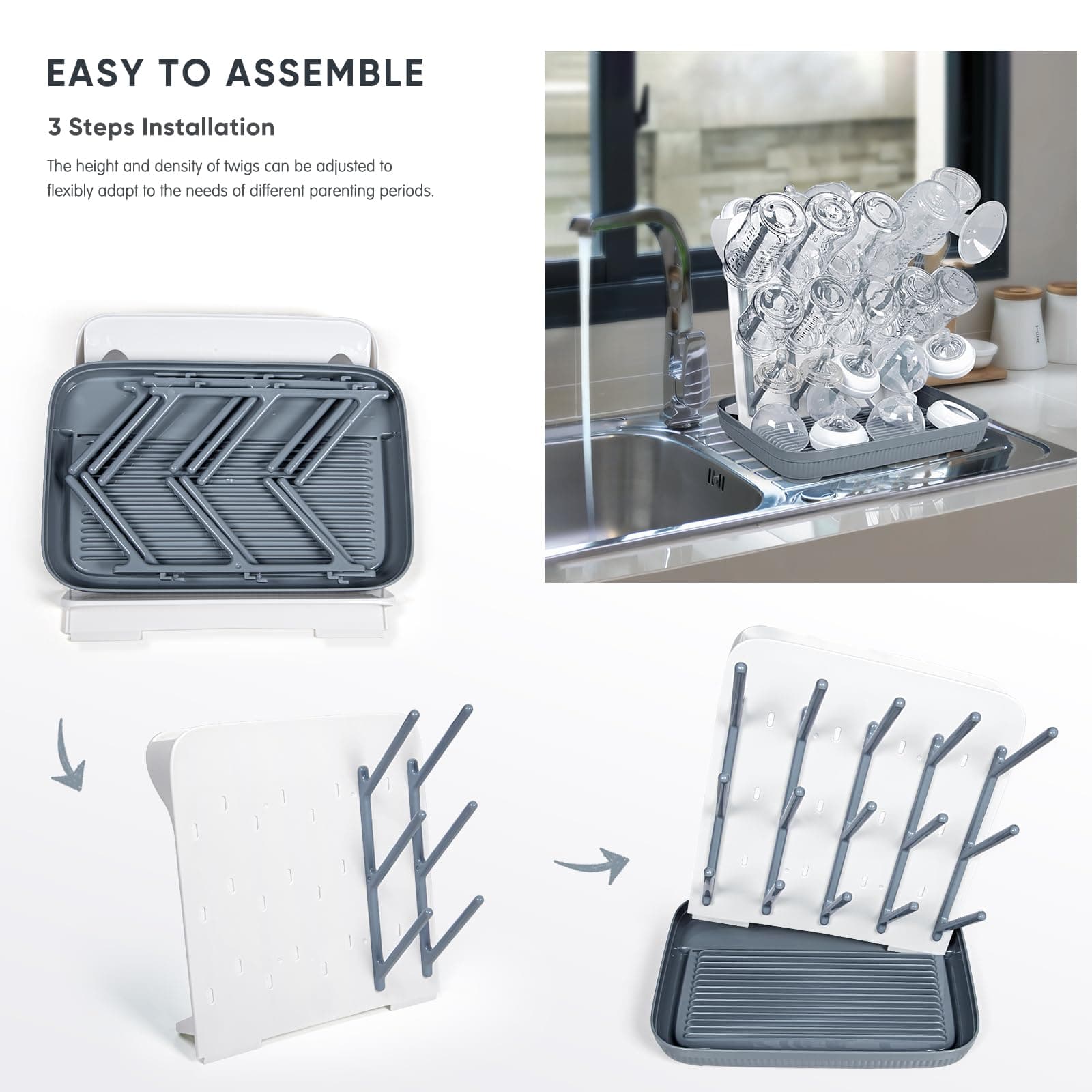 Termichy Baby Bottle Drying Rack: Large Vertical Bottle Dryer Rack Holder - Space Saving Standing Drying Rack for Baby Bottles and Pump Part Cleaning (Gray) thumbnail 6