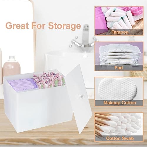 Wuudy Tampon Holder for Bathroom, Shark Week Tampon Storage, Acrylic bathroom organizer with Lid, Feminine Pads Organizer Box with Removable Divider, White - White Tampon Holder thumbnail 6
