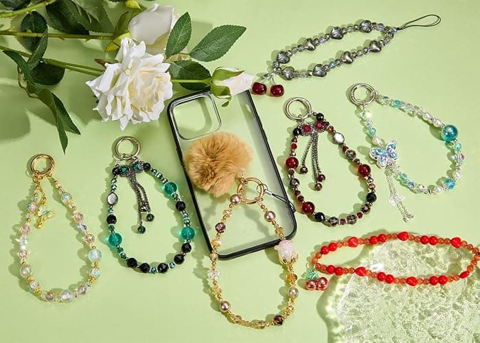 BEEFLYING Crystal Bead Phone Bracelet Strap, Cellphone Bow Charms Wristlet Lanyard for Women, Kawaii Charm Pendant Wrist Strap for Camera Bag Accessories thumbnail 8