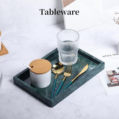 YMXYJM Real Natural Marble Tray for Bathroom, Genuine Marble Stone Vanity Tray, Luxury Storage Trays for Kitchen, Vanity, Home Decor, Dresser, Non-Resin/Non-Ceramic, 12"x 8"x 1.2", Dark Green thumbnail 2