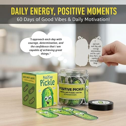 DEARMINE 60 Positive Pickle Cards Jar, Birthday Gifts for Women, Teens, Adults, Back to School Gift, White Elephant Gifts, Stocking Stuffers, Teen Girl Gifts Trendy Stuff thumbnail 2