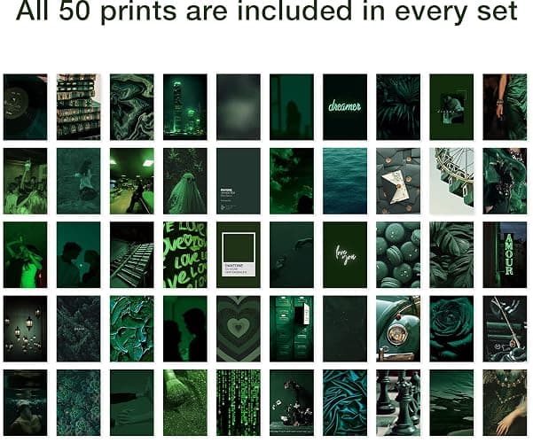 Y2K BOO Dark Green Wall Collage Kit - 50 Aesthetic Posters for Room Decor, Perfect for Dorms and Bedrooms, Stylish Dark Green Wall Art for Teen Girls and Cozy Spaces - Dark Green - Set of 50 thumbnail 4