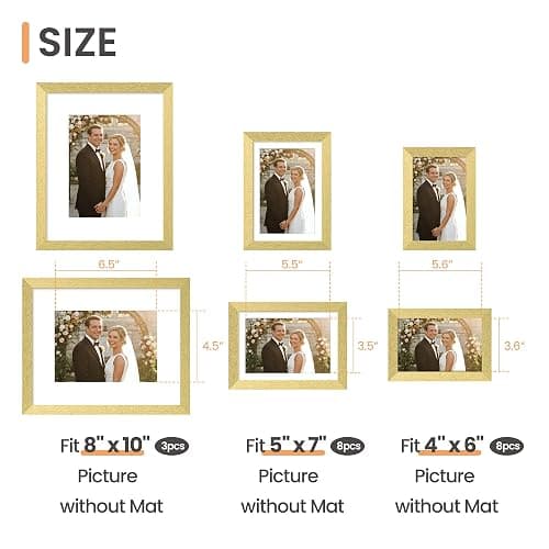 upsimples Picture Frames set of 19, Including 8x10, 5x7, 4x6 Gold Frame | Multi Picture Frames Collage Wall Decor, Gallery Wall Frame Set, Gift For Christmas, Mothers' day, Wedding, Dorm, Living Room thumbnail 3