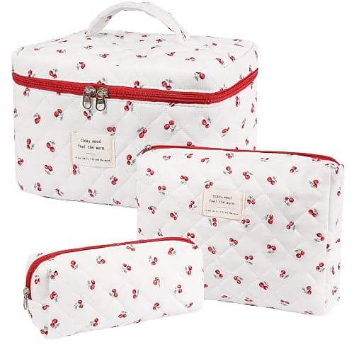 honitty Makeup Bag,Quilted Cosmetic Bags,Large Floral Make Up Organize bag,Makeup Bag Set for Women,Flower Travel Toiletry Bag - Image 1