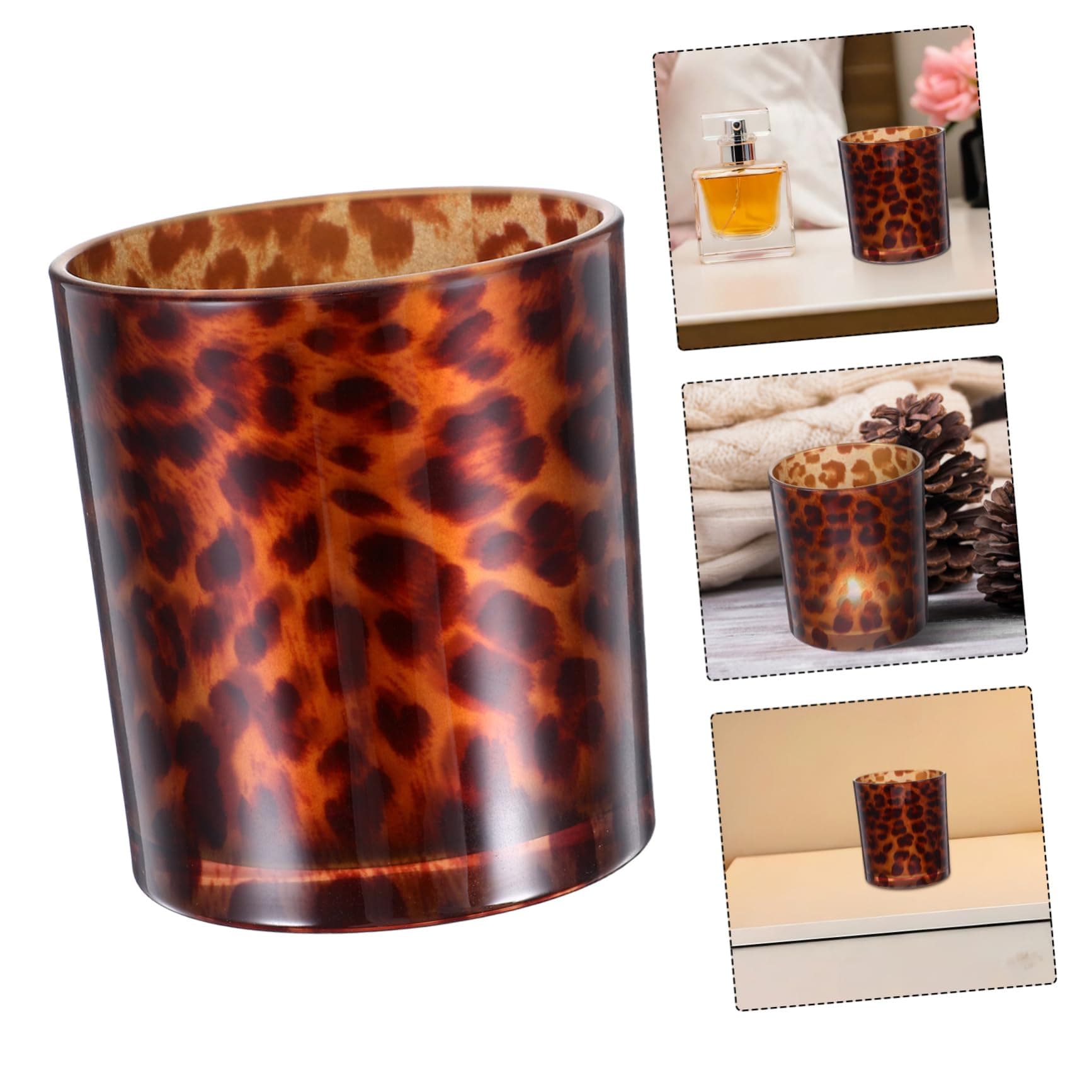 Alipis Leopard Print Glass Candle Holder 8x9cm Reusable Candle Cup Aromatherapy Decorative Home Accent thumbnail 9