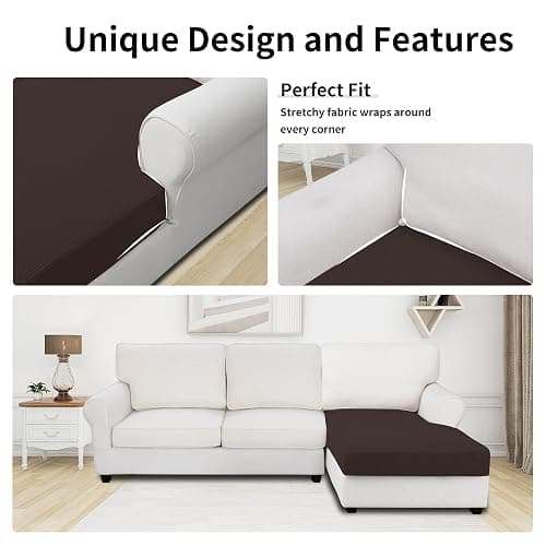 Easy-Going Stretch Sectional Couch Covers 1 Piece Chaise Lounge Slipcover L Shape Separate Cushion Couch Seat Chaise Cover for Both Left/Right Sectional Couch Chocolate thumbnail 3