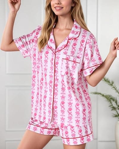 Pajamas for Womens Set Summer 2 Pece Pjs Matching Shorts Set Loungewear Palm Sleepwear for Beach Vacation, Holiday thumbnail 3