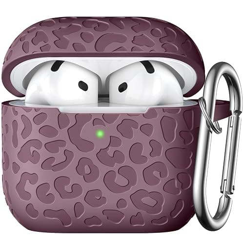 DGege Leopard Engraved AirPods 4 Case Cover 2024, Soft Silicone Protective Case for Women, Cute AirPod Case Accessories with Keychain (Smoke Violet) - Image 1