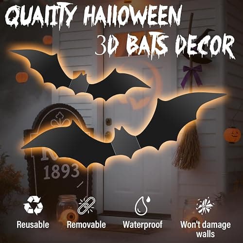 140Pcs Bats Halloween Decor, Real Scary Bat Stickers for Halloween Party | PVC 5 Sizes 3D Bats Wall Decord for Halloween Decorations Indoor Outdoor Home Bedroom Bathroom Door Window Office Kitchen thumbnail 6
